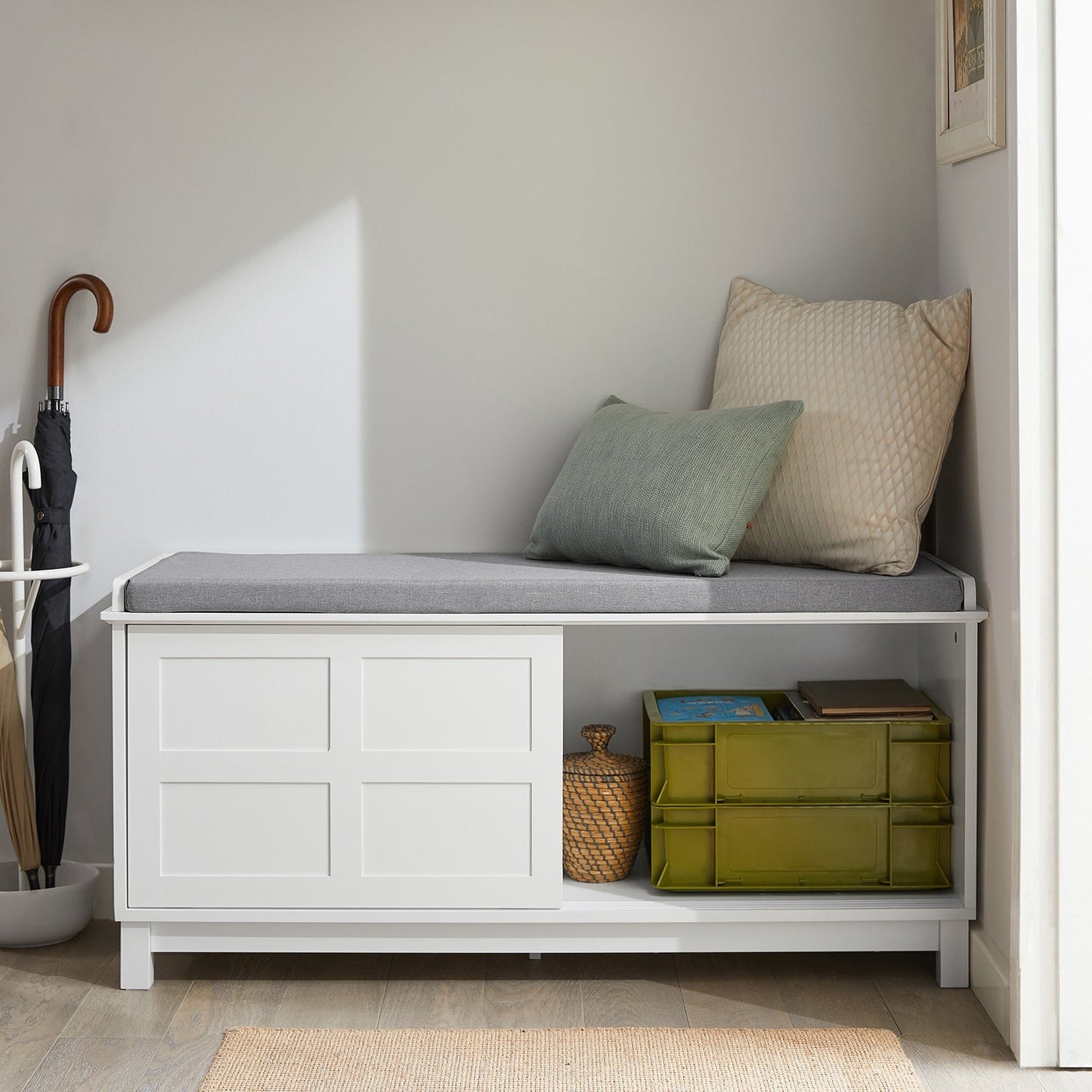 SoBuy FSR86-W Banc de rangement avec coussin d'assise - 114 x 40 x 53 cm - Blanc/gris