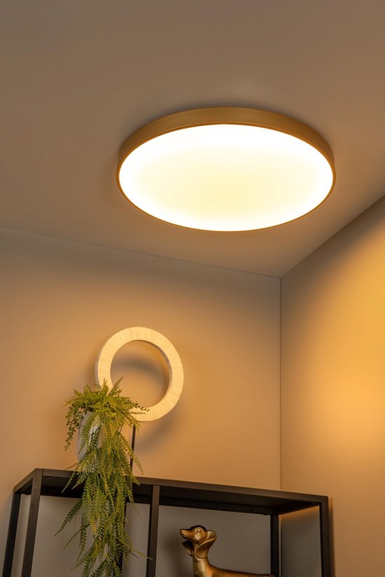 Lucide UNAR - Plafonnier - Ø 60 cm - LED 3 StepDim - 1x60 W 2700 K - Or mat / Laiton