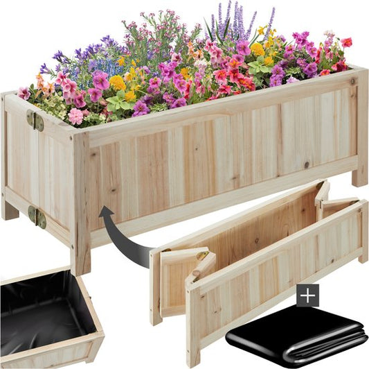 tectake® Jardinière surélevée Blomster - Jardinières d'extérieur rectangulaires - feuille incluse - Jardinière en bois pliable - stable et résistante aux intempéries - 70 x 30 x 25 cm - Lit de jardin pour herbes, légumes et fleurs - Anthracite