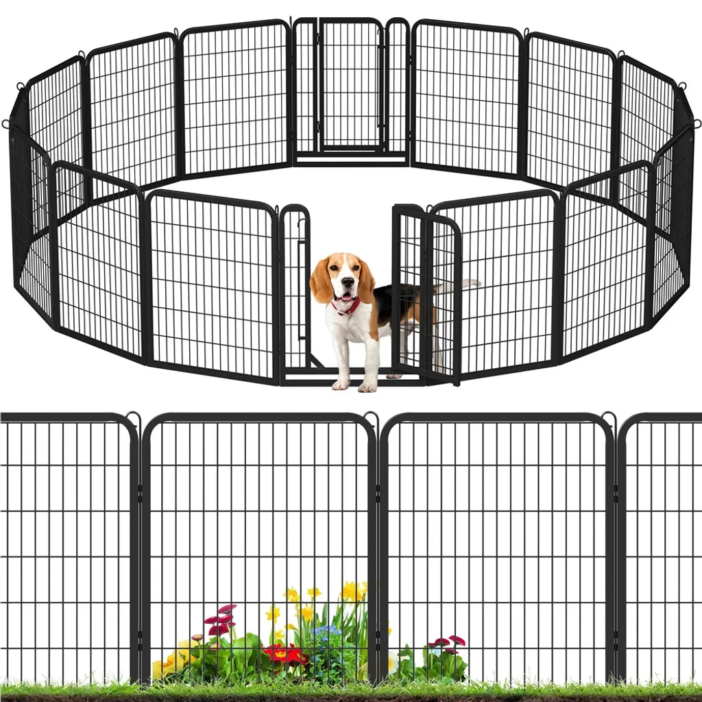 Yaheetech Enclos pour chiots 16 panneaux 80 x 65 cm - Noir - Enclos pliable pour chiens avec 2 portes, pour l'intérieur et l'extérieur