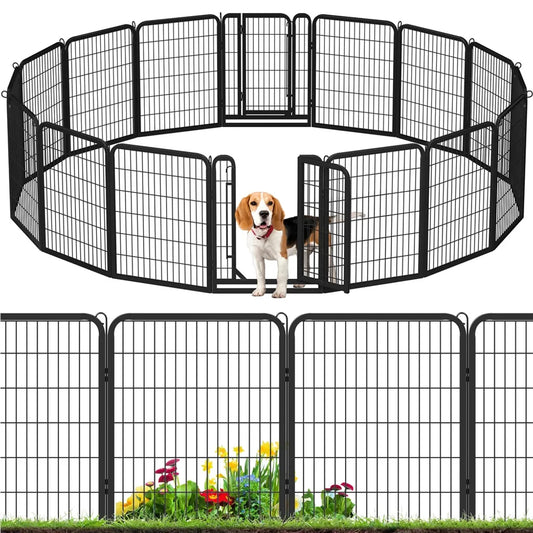 Yaheetech Enclos pour chiots 16 panneaux 80 x 65 cm - Noir - Enclos pliable pour chiens avec 2 portes, pour l'intérieur et l'extérieur