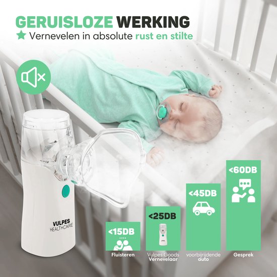 Vulpes Goods® HealthCare - Dispositif d'aérosol - Nébuliseur ultrasonique - Nébuliseur - Inhalateur pour enfants, adultes et bébés - Rechargeable - 2 modes - Aide à lutter contre les maladies des voies respiratoires - 4 buses et étui de voyage de luxe inc