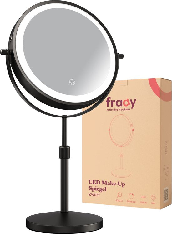 Fraay® Miroir de maquillage avec éclairage LED - grossissement 10x - Miroir grossissant avec lumière - rechargeable - Miroir de rasage - Miroir de salle de bain - noir