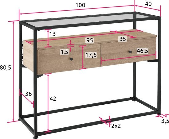 tectake - Table console buffet Lecture - industriel - brun clair - 101,5x41,5x80,5cm - 404691