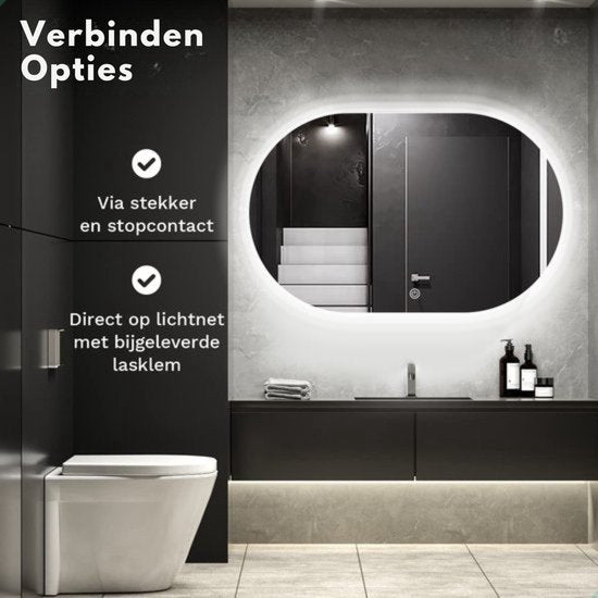 Mirlux Miroir de salle de bain avec éclairage LED et chauffage - Miroir mural ovale - Miroir de douche anti-condensation - 90x60CM