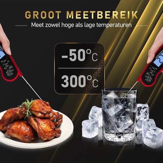 MostEssential Premium Thermomètre à viande - Thermomètre BBQ - Thermomètre à cœur - Thermomètre à sucre - Thermomètre de cuisine - Numérique - Sans fil - Etanche - Rouge