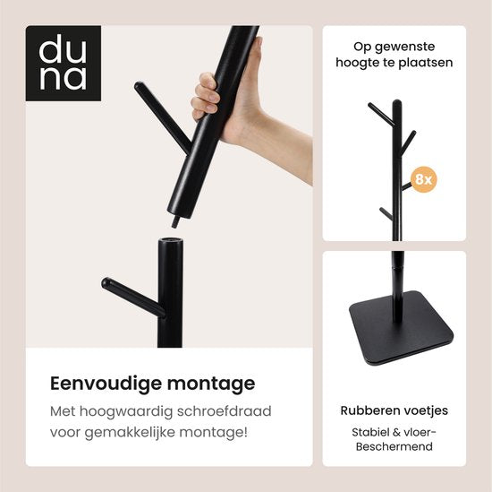Duna Coat Stand - Porte-manteau sur pied en bois - 8 crochets - 170 cm - noir