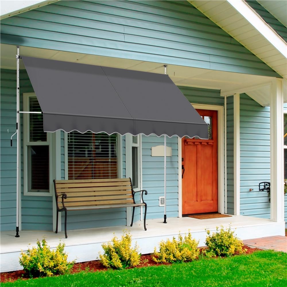 Yaheetech : store pare-soleil avec armature télescopique et manivelle - 300 x 120 cm - hauteur réglable de 210 à 300 cm - résistant aux UV - gris