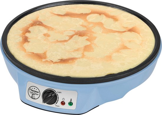 Appareil à crêpes Bestron - ASW602B - 1 000 W - Crêpière - 30 cm - Bleu - Avec pile en bois et spatule - Garantie 5 ans