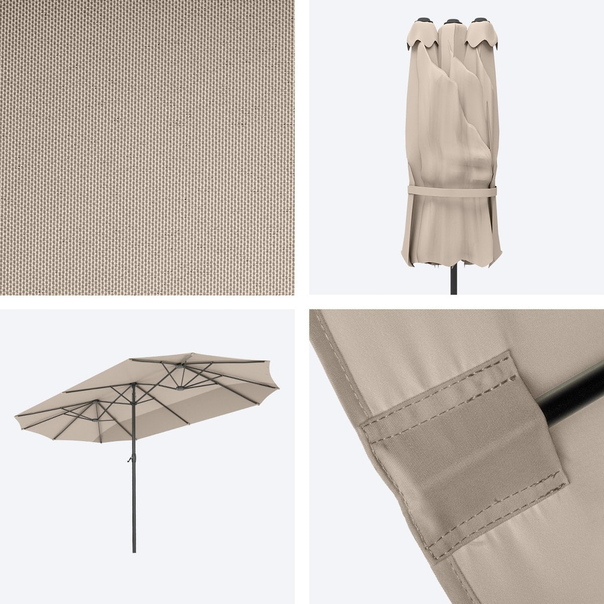 LifeGoods Parasol double - 270x460cm - jusqu'à 15 personnes - imperméable - avec housse - Taupe