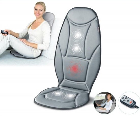 Beurer MG 155 Coussin de massage - Adapté à l'utilisation en voiture - . adaptateur voiture - 5 moteurs de vibration - Massage par vibration - Chauffage - 3 Zones - 2 Niveaux d'intensité