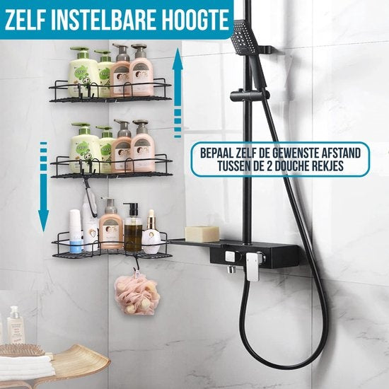 Avalo Support de douche d'angle - 2 pièces - Pas de perçage ni de vissage - Fixation par bande adhésive