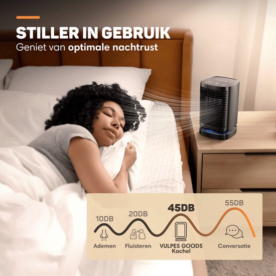 Vulpes Goods® Tech - Radiateur électrique - Chauffage électrique pour l'intérieur - Radiateur à ventilateur - Radiateur céramique - 3 niveaux - 950W - Indication LED - Rotatif - Noir - Version PRO