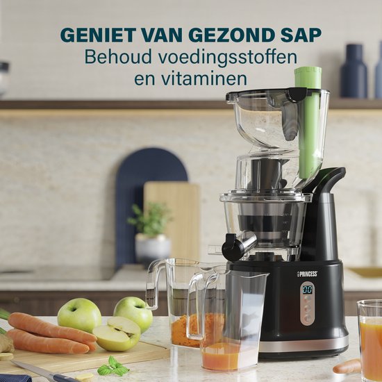 Princess Slowjuicer 202045 - Extracteur de jus - Presse-agrumes - Très grande ouverture de remplissage - Rendement élevé en jus