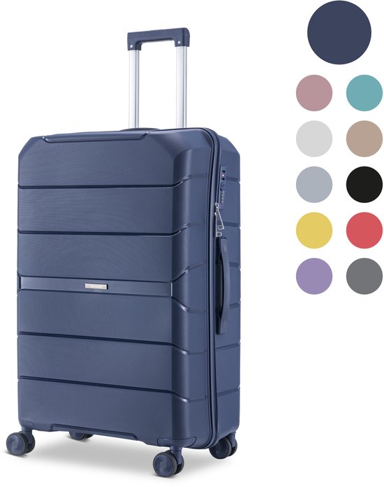 SKYCASES Urban Adventurer - Valise de voyage moyenne - Verrouillage par numéro - 44x27x66cm - 78L - Valise de voyage avec verrouillage de valise - Roues pivotantes - Bleu foncé V2