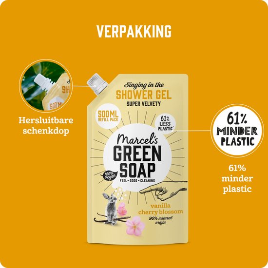 Recharge de gel douche Marcel's Green Soap - Vanille et fleur de cerisier - 6 x 500 ml
