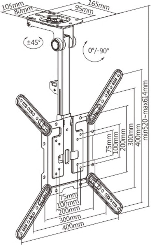 Support plafond écran TV - pliable rotatif inclinable - 23 à 43 pouces