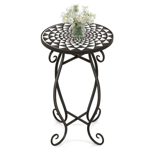 Coast Mozïek side table - Table de terrasse ronde d'intérieur et d'extérieur - 30 x 30 x 50 cm - Noir/Blanc