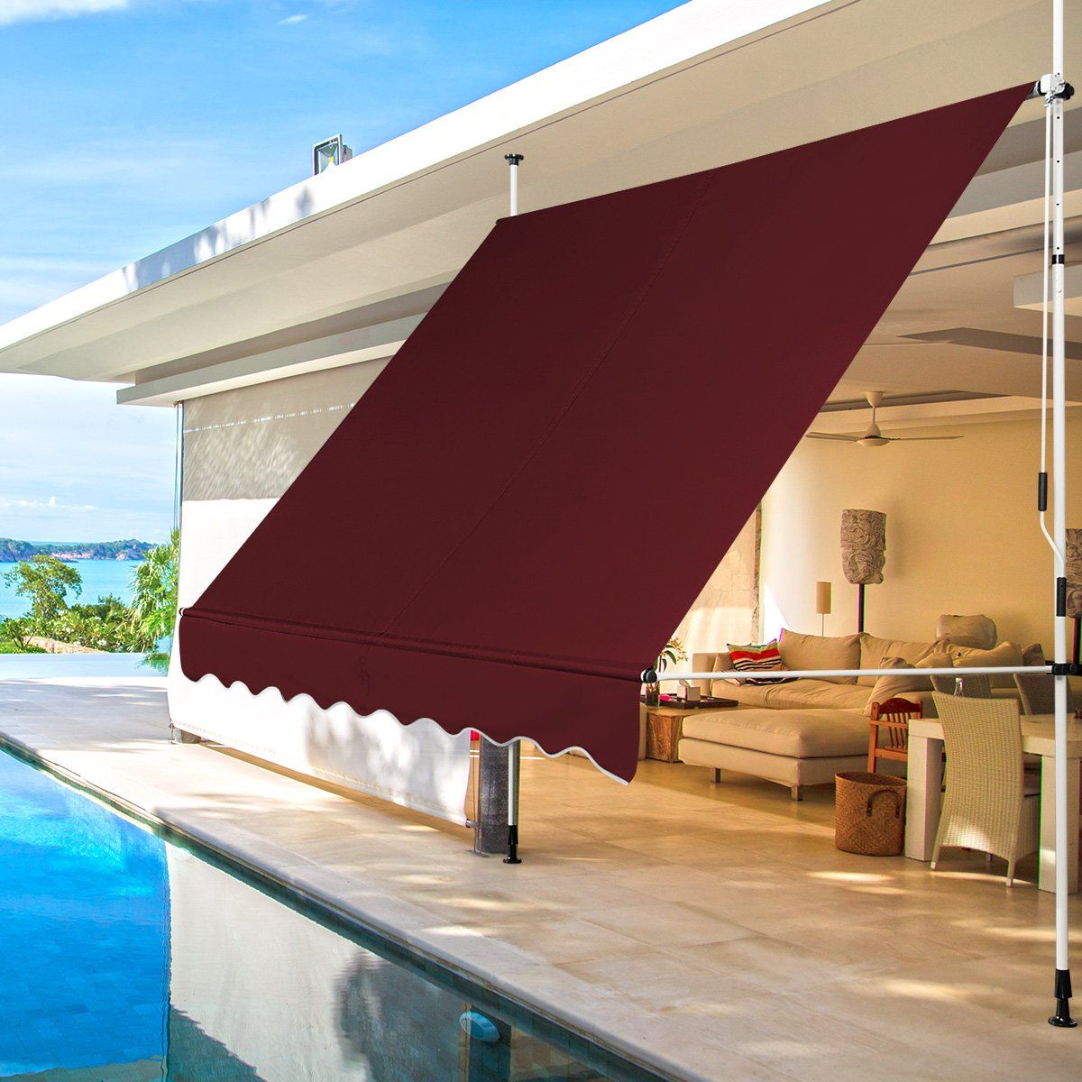 Store à pince Coast - Extensible - Hauteur réglable - Rouge - 250 cm de large