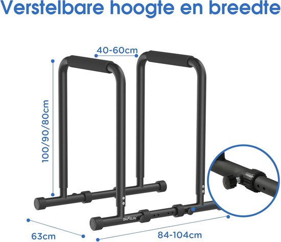 DH FitLife Dip Bars | Dip Station | Strength Station Fitness Equipment for Home | Parallettes Calisthenics Training Equipment | Strength Training 80-100 cm réglable individuellement