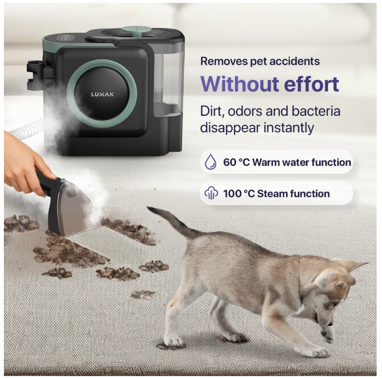 LUMAN 10 in 1 Carpet Cleaner Pro 1800W - 100°C Steam Function and Self-Cleaning - Stain Cleaner - Steam Cleaner - Seat Cleaner - Cleaner for sofa, floor, car and carpet - 7 Meter Cord