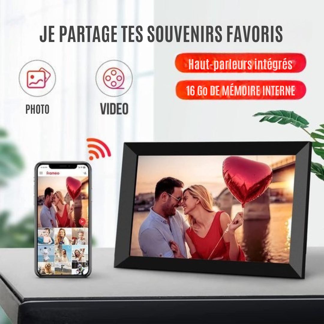 Cadre photo numérique - Strex - WiFi - Écran tactile de 10,1 pouces - Logiciel Frameo - noir
