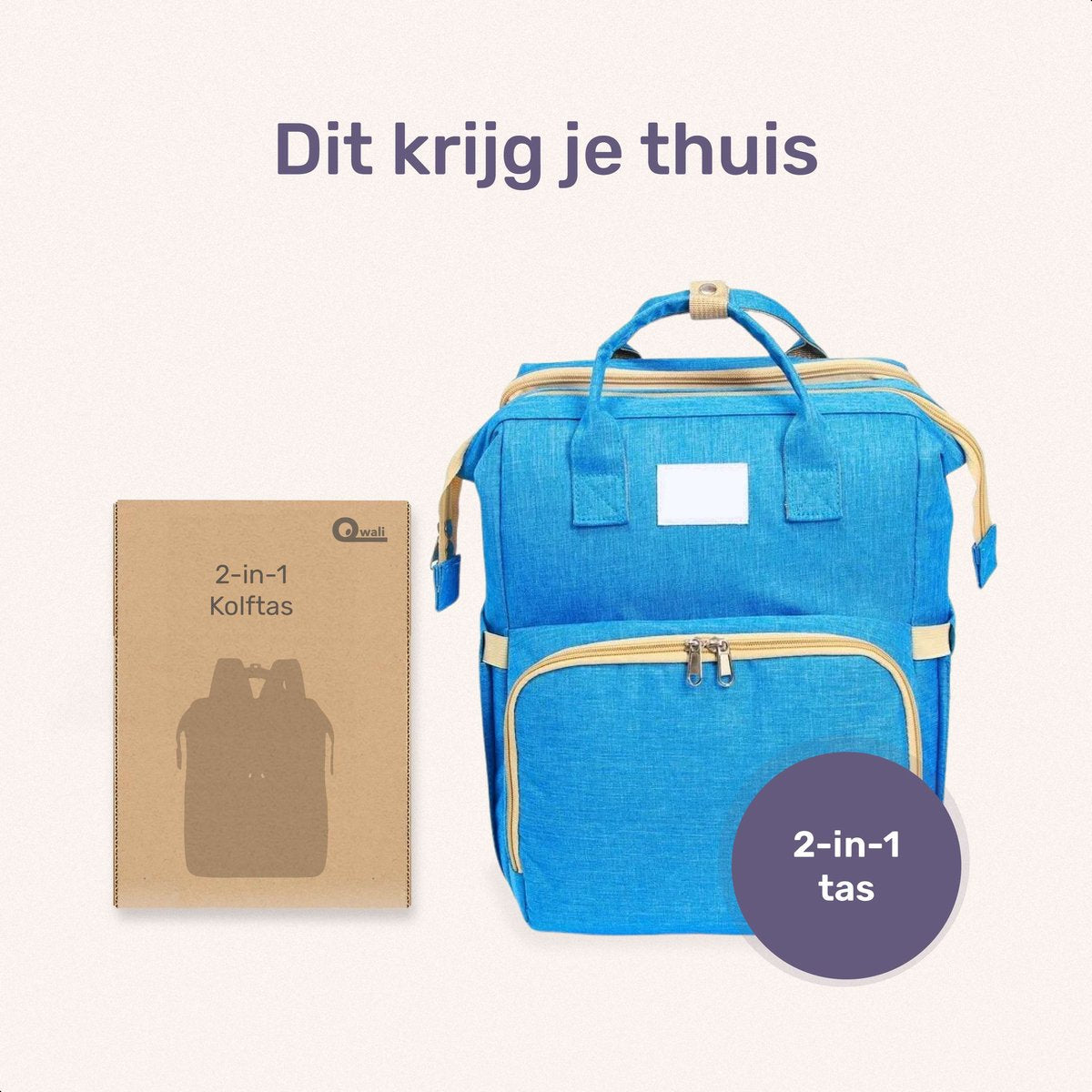 Sac à langer Qwali transformable en lit - 7 porte-biberons - Bleu-gris