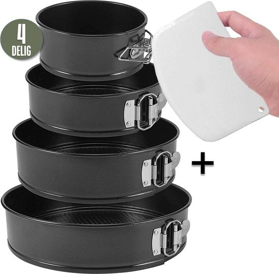 COOCK 4-Piece Round Springform Set - Baking Tray Round - Cake Pan - Baking Tray with Non-Stick Coating - Sizes 12 to 28cm - Including Dough Scraper