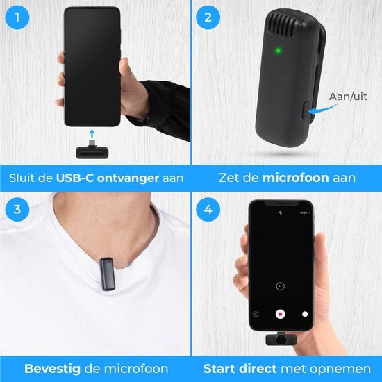 Nuvance - Microphone sans fil - 2 pièces avec étui de chargement - Microphone Tie Pin - Usb C - Microphone Lavelier - Plug & Play