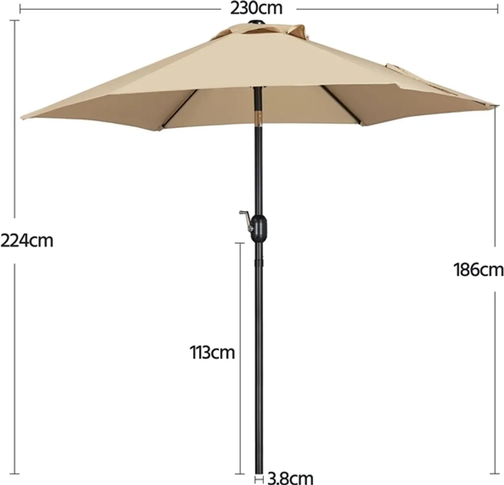 Yaheetech Parasol 222.5 cm - Light Brown - Parasol de jardin inclinable avec manivelle et 6 baleines en métal