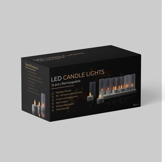 Bougies LED + Base rechargeable - Lampes à thé sûres - Décoration - 12 pièces + coupes