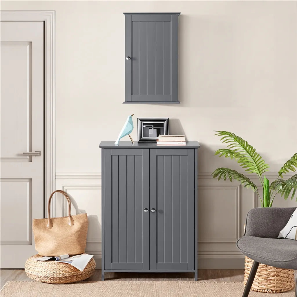 Armoire de salle de bains Yaheetech 35 x 21 x 55 cm - Gris foncé - Armoire murale avec 3 compartiments de rangement