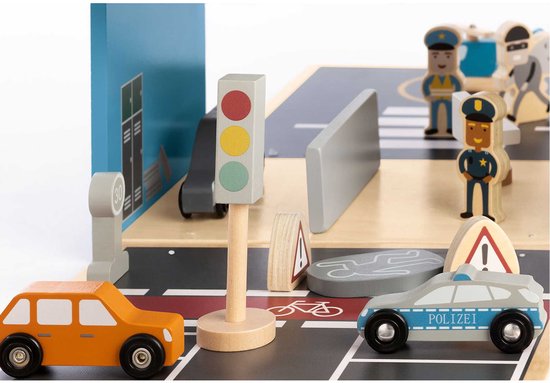 Commissariat de police en bois - univers de jeu « Commissariat de police Gordon » avec accessoires - transportable - pliable