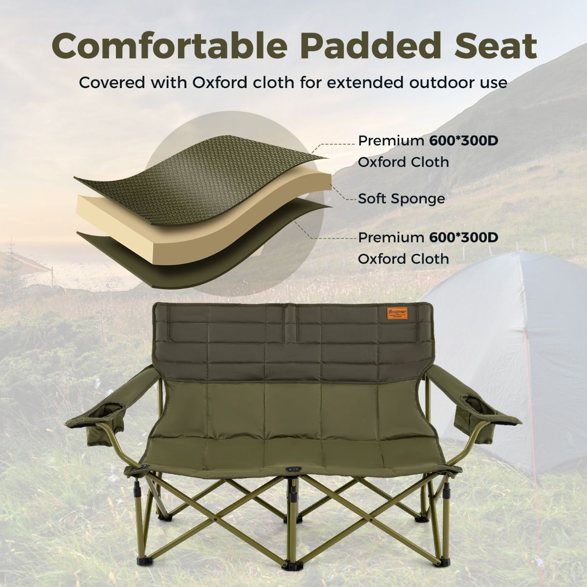Chaise de camping pliable Coast Oversized - Utilisation en extérieur - 300 kg - 149 x 70 x 80 cm - Bleu