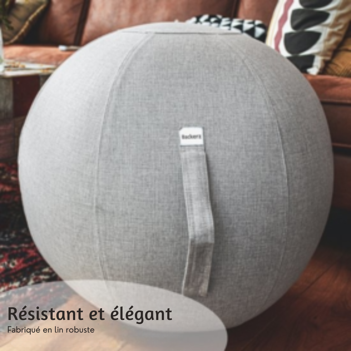 Balle d'assise - Backerz® - 65cm -Housse en lin - Chaise ergonomique de bureau - Gris clair