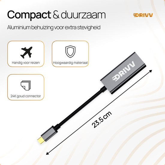 Drivv. Adaptateur USB-C vers Ethernet / Internet / Réseau - 10/100/1000 MBps - Gris