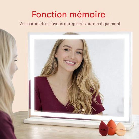 Fraay® Hollywood Mirror with Lighting 60x50cm - 3 Light Stages - Make-up Mirror with 10x Magnification Mirror - LED Strip Lighting Dimmable - Incl. 2 Beauty Blenders and Powder puff