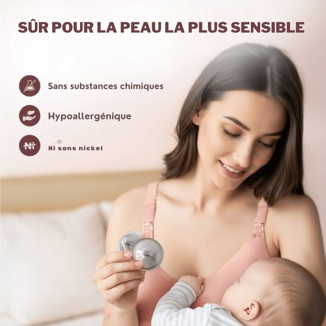 Bonnets d'allaitement Vulpes Goods® - Argent pur 999 - Hypoallergénique et réutilisable - Protège-mamelons pour l'allaitement - Taille M - Etui de rangement inclus - argent