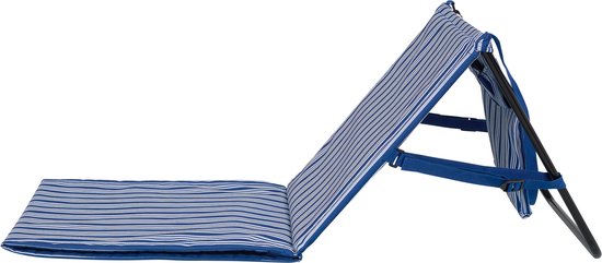 Chaise de plage et transat Campart BE-0421 - Transat et chaise pliables - Tapis de plage avec dossier réglable - Avec coussin de tête amovible - Bleu et blanc