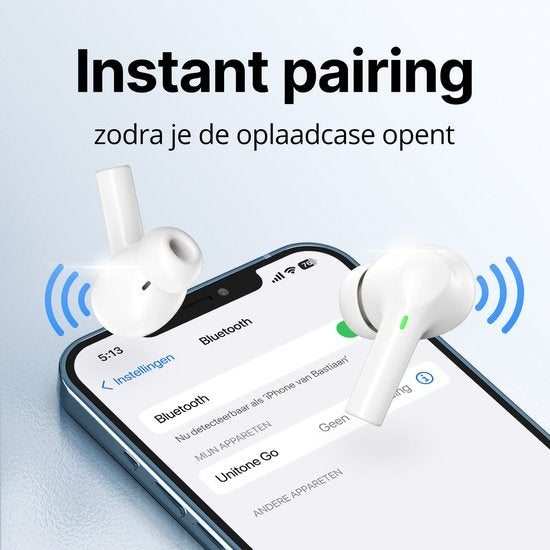 Ecouteurs sans fils Unitone - Ecouteurs Bluetooth - Earpods - Convient à Apple et Android - Blanc