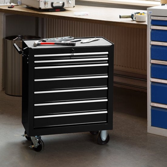 tectake® - Chariot à outils avec 7 tiroirs - noir - 402800