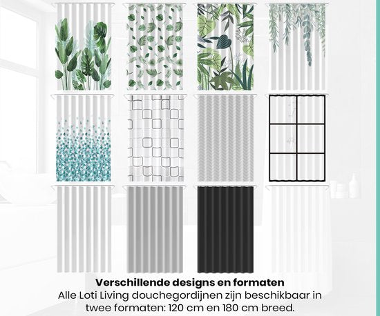 Loti Living Rideau de douche anti-moisissure - Plante suspendue - Anneaux inclus - Imperméable - Polyester - Rideau de douche 120x200 cm