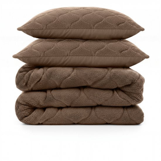 Couette Sleeptime 2 en 1 Teddy Premium sans housse - Couette avec taies d'oreiller incluses - 200 x 200 cm - Taupe/Marron