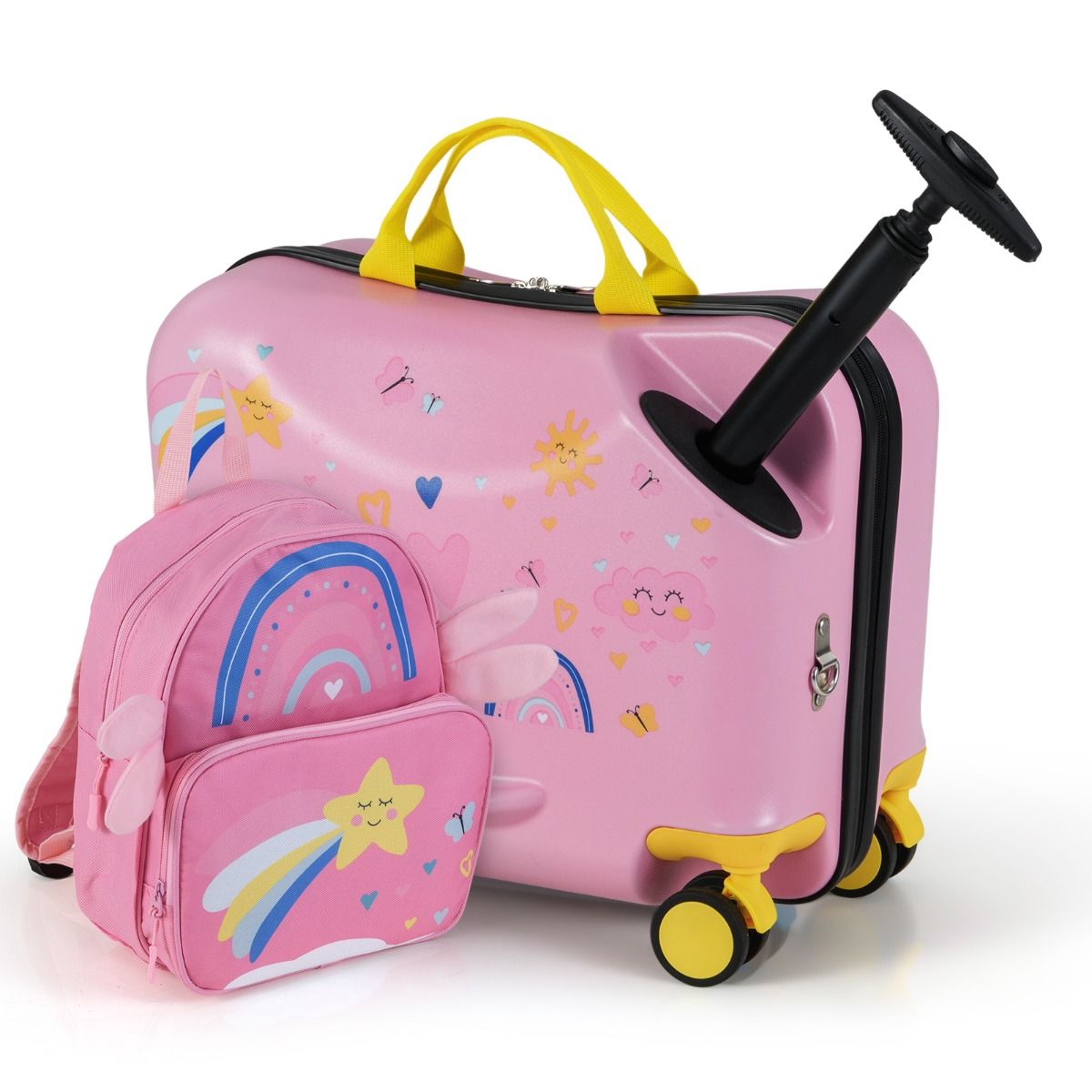 Ensemble valise et sac à dos pour enfant Coast - valise-siège avec motif d'abeilles - poignée réglable - rose