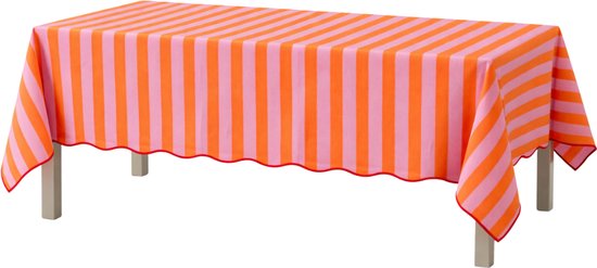 Mica Decorations : nappe rayée pour table à manger - Nappe d'intérieur et d'extérieur 250 x 140 cm - Toile cirée 100 % coton - Orange, rose