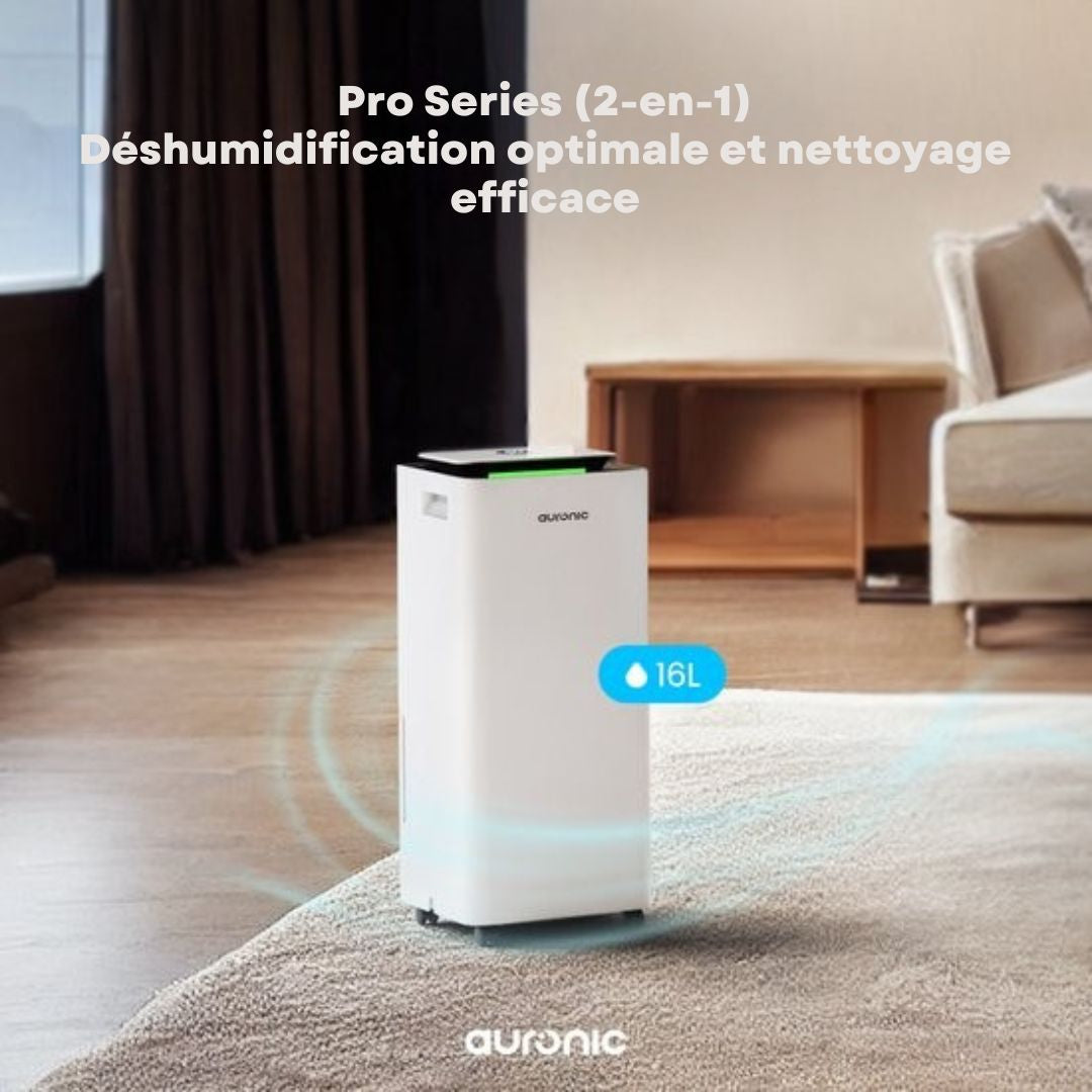 Déshumidificateur et purificateur d'air Auronic - Pro Series - 16L par jour - Fonction Wash-dry - Chambre à coucher, salle de bain et salon - Blanc