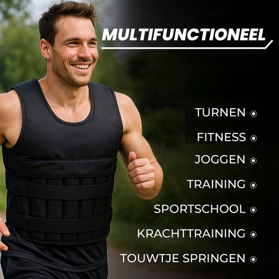 Fitby Gilet de musculation ajustable 20KG - Gilet de musculation - Gilets de musculation - Poids - Musculation et Crossfit - Cardio - Convient à partir de la taille L- Noir