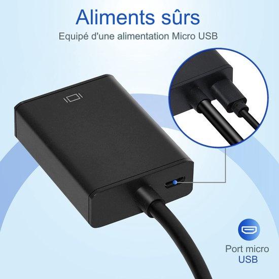 Convertisseur VGA/HDMI - Garpex - Qualité Full HD 1080p - Universel avec Jack 3,5 mm AUX et Câble d'Alimentation USB - Noir