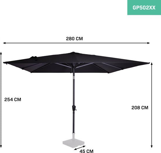 VONROC Premium Parasol à manche Rosolina 280x280cm - Housse de protection incluse - Parasol carré - Inclinable - Toile résistante aux UV - Noir