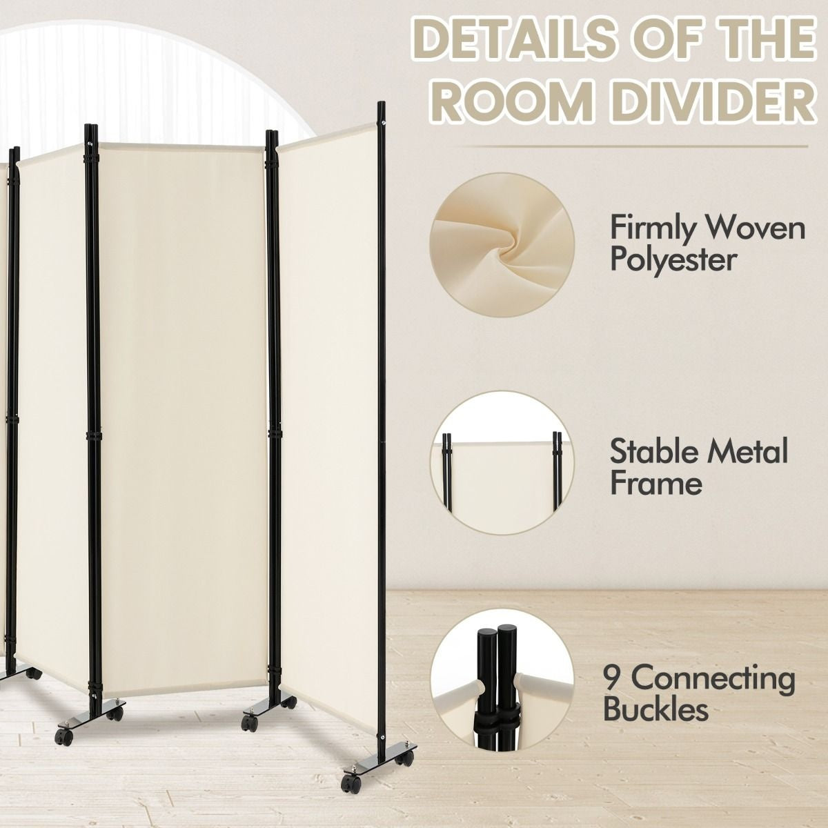 Coast cloison - 4 pièces - sur roulettes - pliable - 225 x 173 cm - blanc